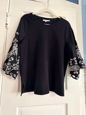 Chicos Black Embroidered Bell-Sleeve Top - Women